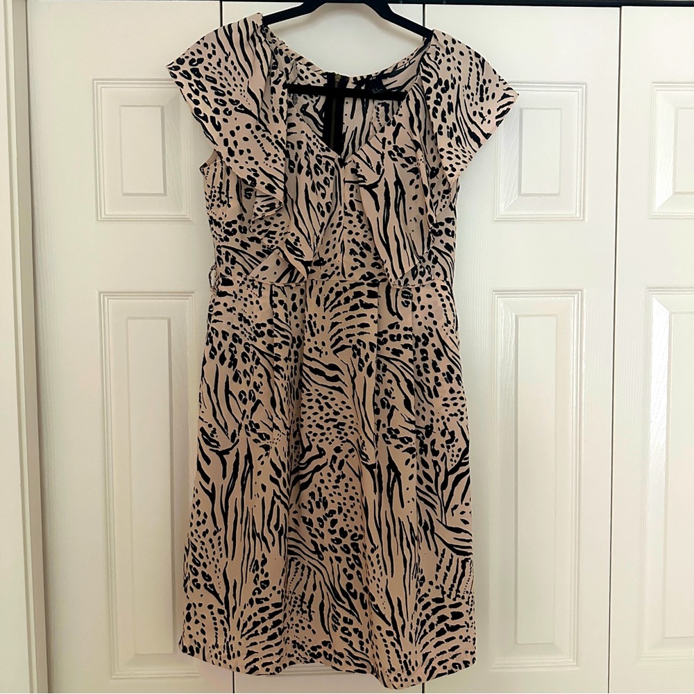 H&M animal print dress with ruffle collar. Size 8